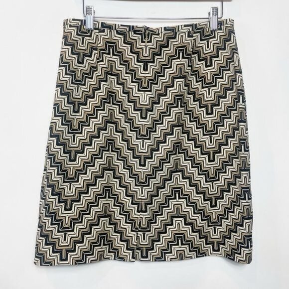 Ann Taylor Vintage Silk & Wool Geometric Pencil Skirt Neutral Size 10 - Picture 3 of 8